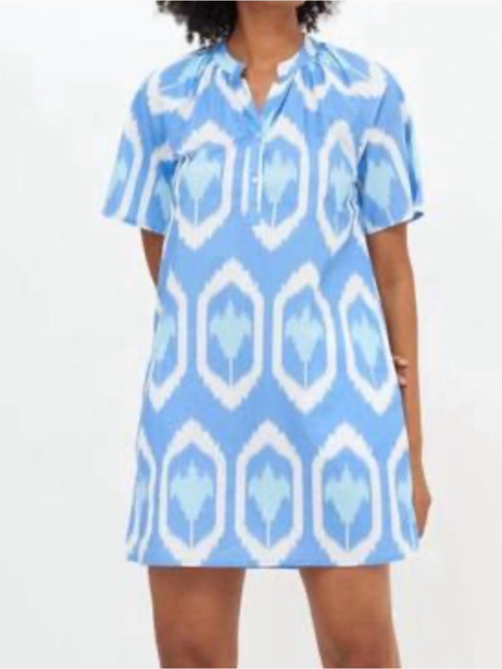 Oliphant Light Blue & White Ikat Mini Dress - Size L - Odisha Blue